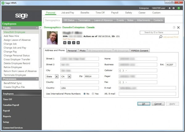 Sage HRMS dashboard view