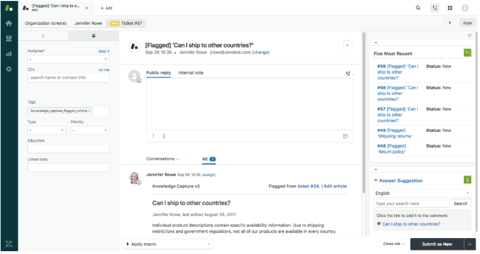 Zendesk Agent view